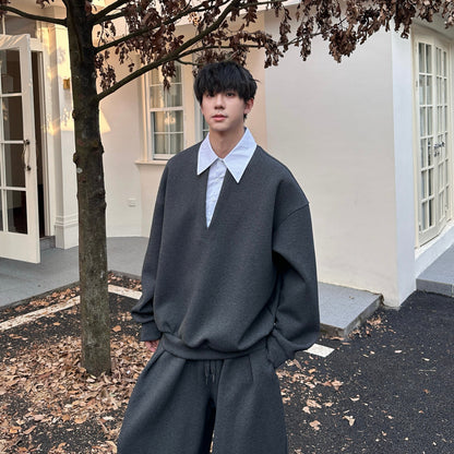 Fake Layered Sweatshirt & Wide Leg Pants Setup WN25192