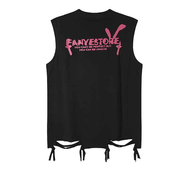 Graphic Print Damage Sleeveless T-Shirt WN16804