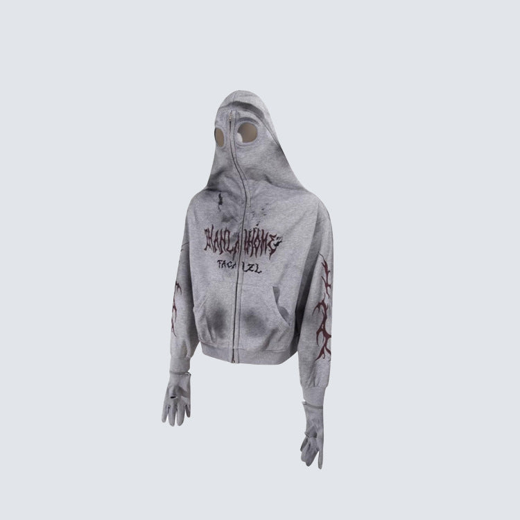 Cropped Graphic Print Zipper Hoodie WN27976