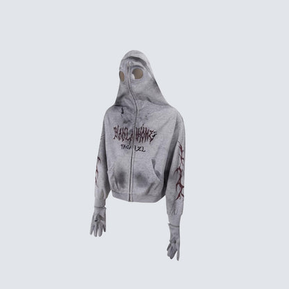 Cropped Graphic Print Zipper Hoodie WN27976