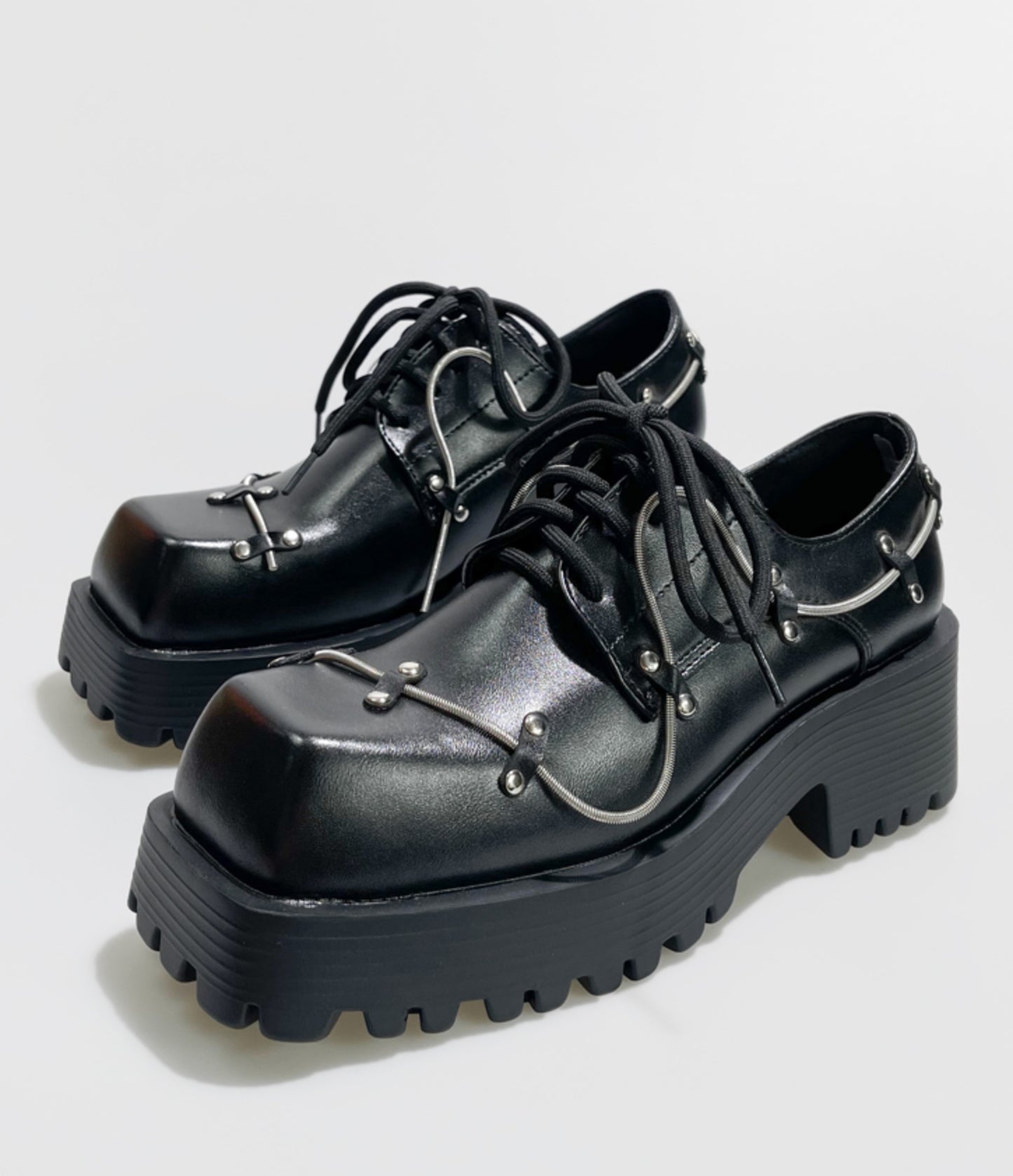 Square Toe Chunky Heel Leather Platform Derby Shoes WN20612