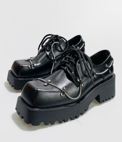 Square Toe Chunky Heel Leather Platform Derby Shoes WN20612