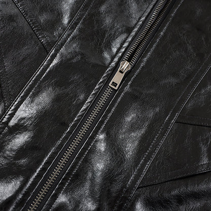 Shiny Zip-Up PU Leather Jacket WN23071