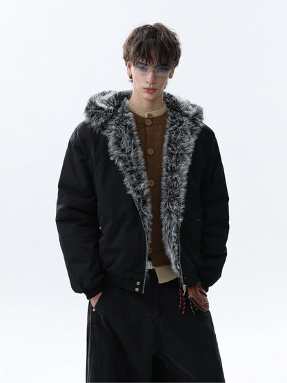 Fake Fur-Collar Hooded Zipper Jacket WN22089