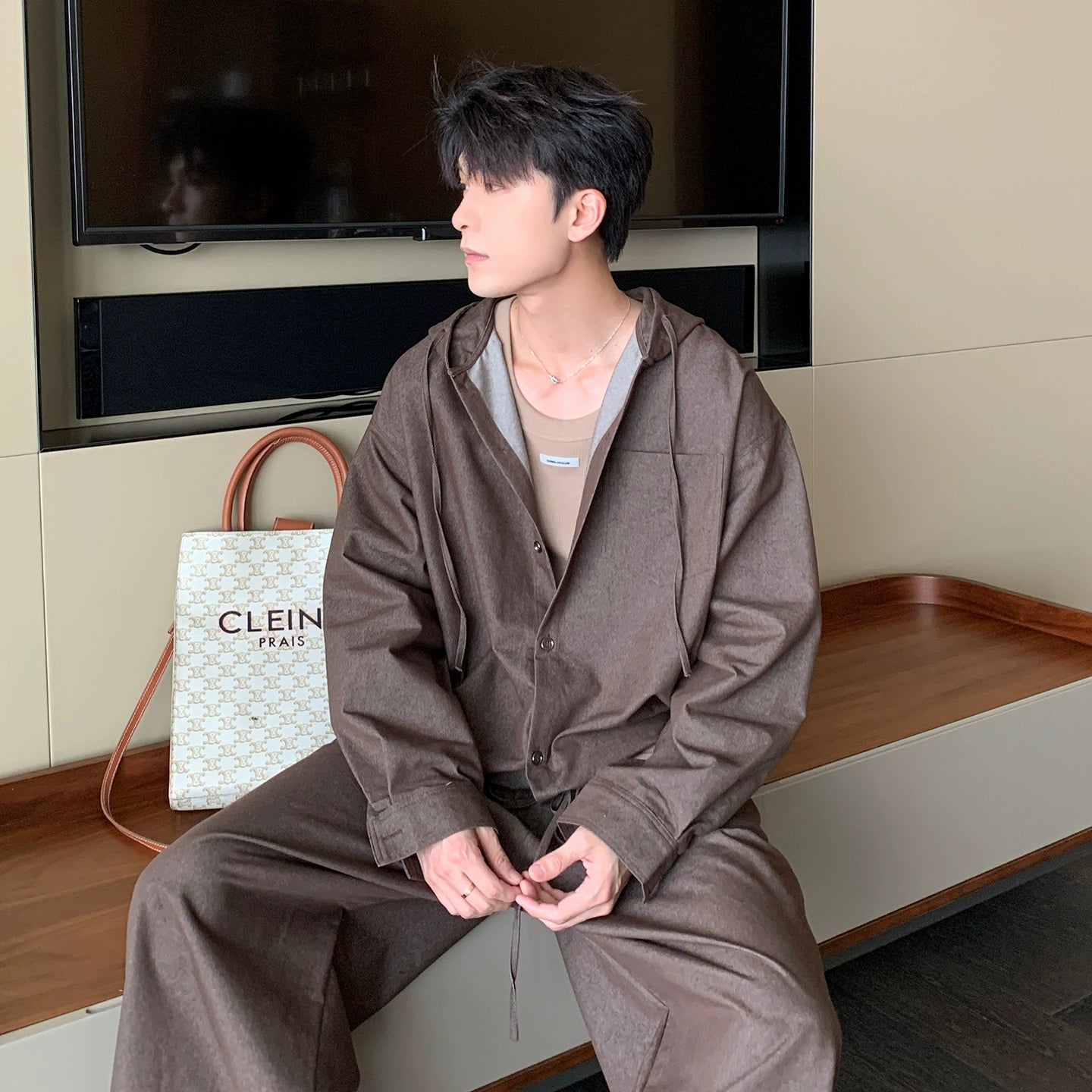 Hooded Long Sleeve Shirt & Wide Leg Pants Setup WN20480