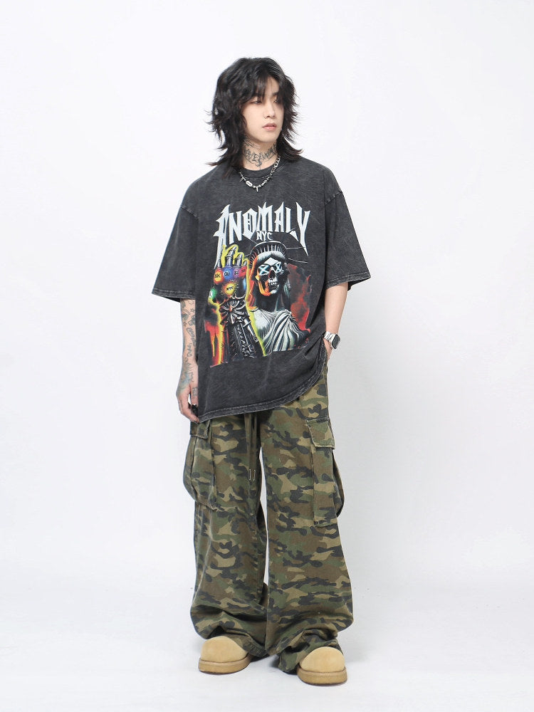 Graphic Print Damage Oversize Short Sleeve T-Shirt WN24479