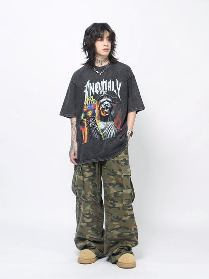 Graphic Print Damage Oversize Short Sleeve T-Shirt WN24479
