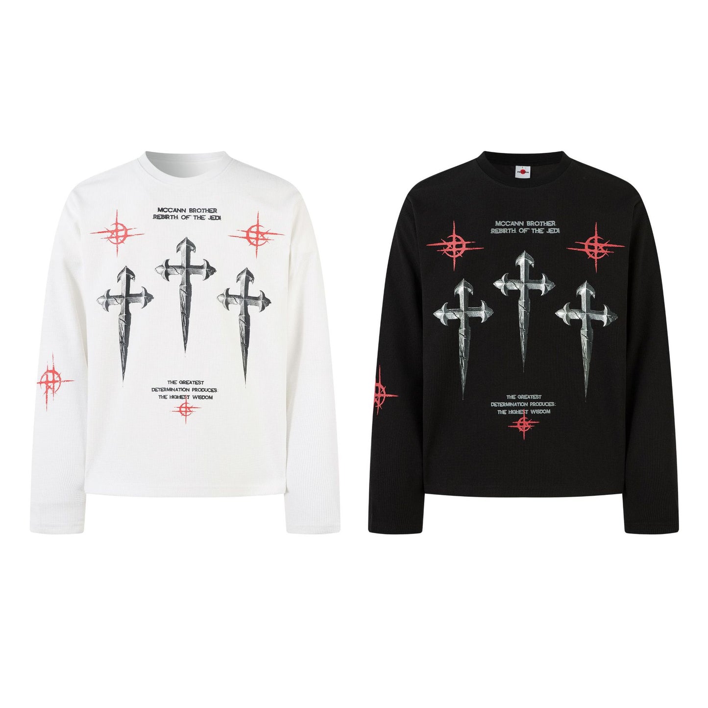 Cross Graphic Print Waffle Long Sleeve T-Shirt WN25984