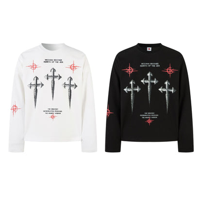 Cross Graphic Print Waffle Long Sleeve T-Shirt WN25984