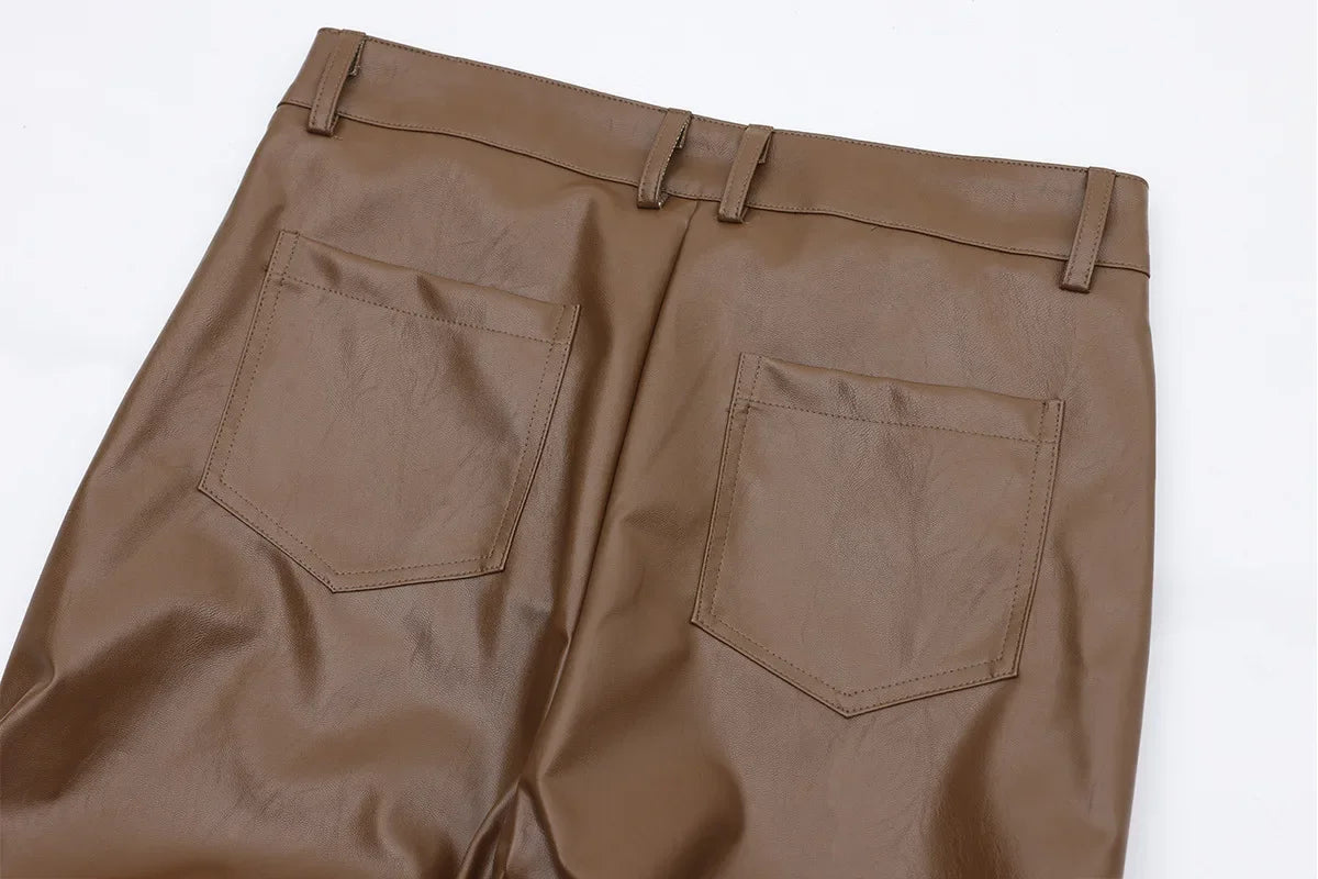 Wrinkle PU Leather Straight Pants WN16104