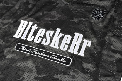 Camouflage Letter Badge Embroidery Contrast Patchwork Oversize Short Sleeve T-Shirt WN27902