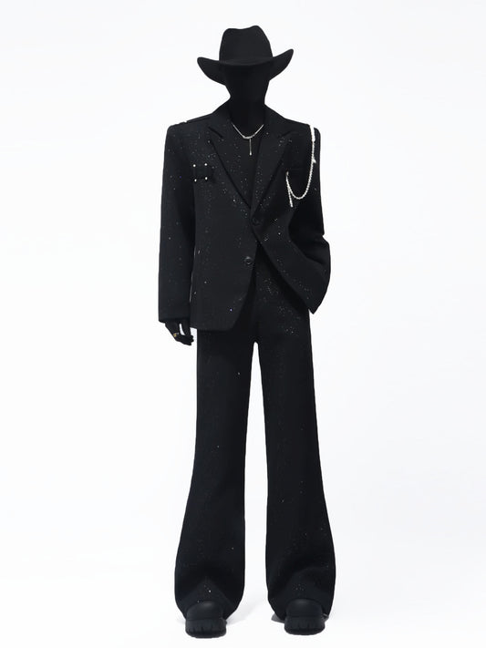 Metal Chain Shoulder-pad Oversize Tailored Jacket & Wide Leg Trousers Setup WN23742