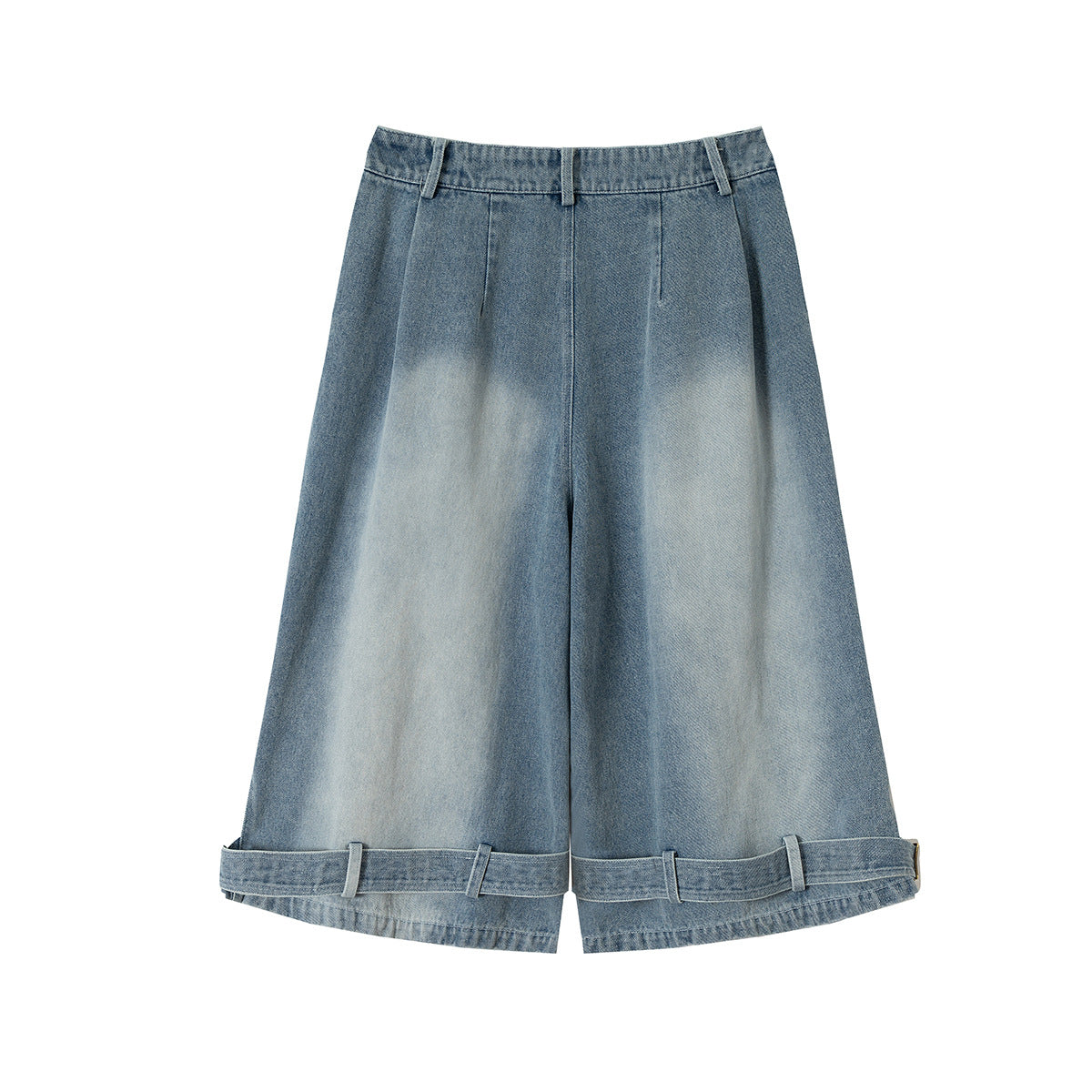 Lace-Up Washed Wide Leg Denim Short Pants WN25611