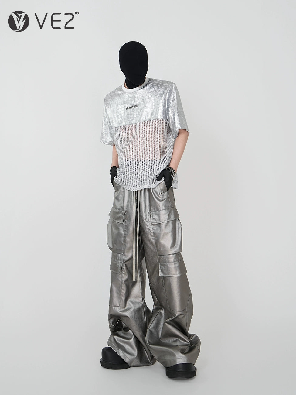 PU Leather Splice Cutout Short Sleeve T-Shirt WN17371