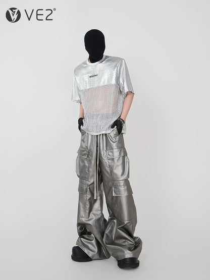 PU Leather Splice Cutout Short Sleeve T-Shirt WN17371