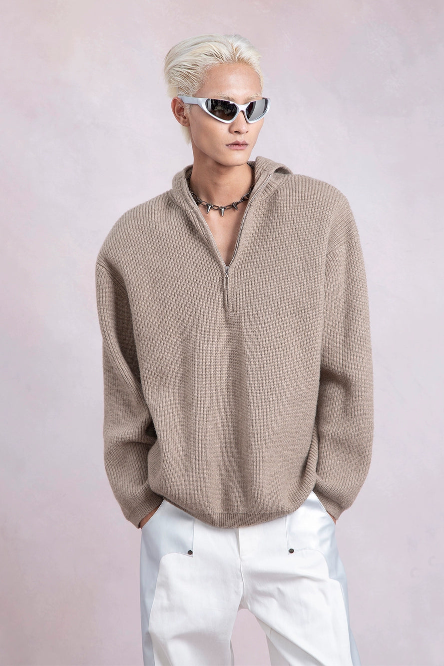 Half Zip Oversize Knit Hoodie WN9345