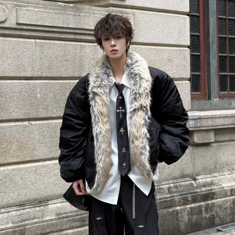 Fake Fur Collar Oversize Short Puffer Jacket WN23172