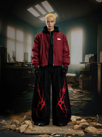 Paint Graffiti Pleats Washed Wide Leg Denim Jeans WN21379