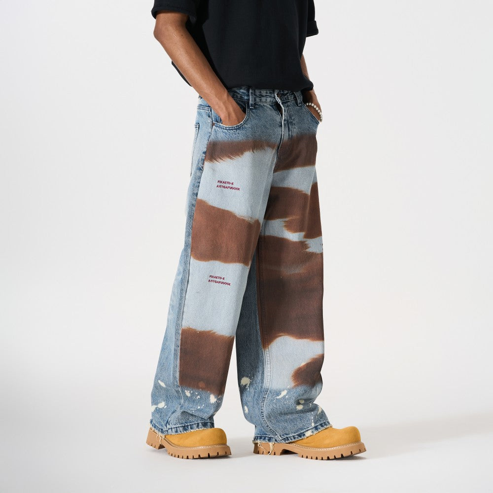Embroidery Paint Wash Wide Leg Denim Jeans WN27958