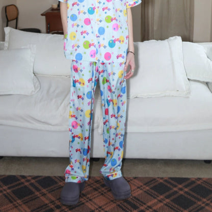 Graffiti Print Short Sleeve Shirt & Lounge Pants Setup WN20206