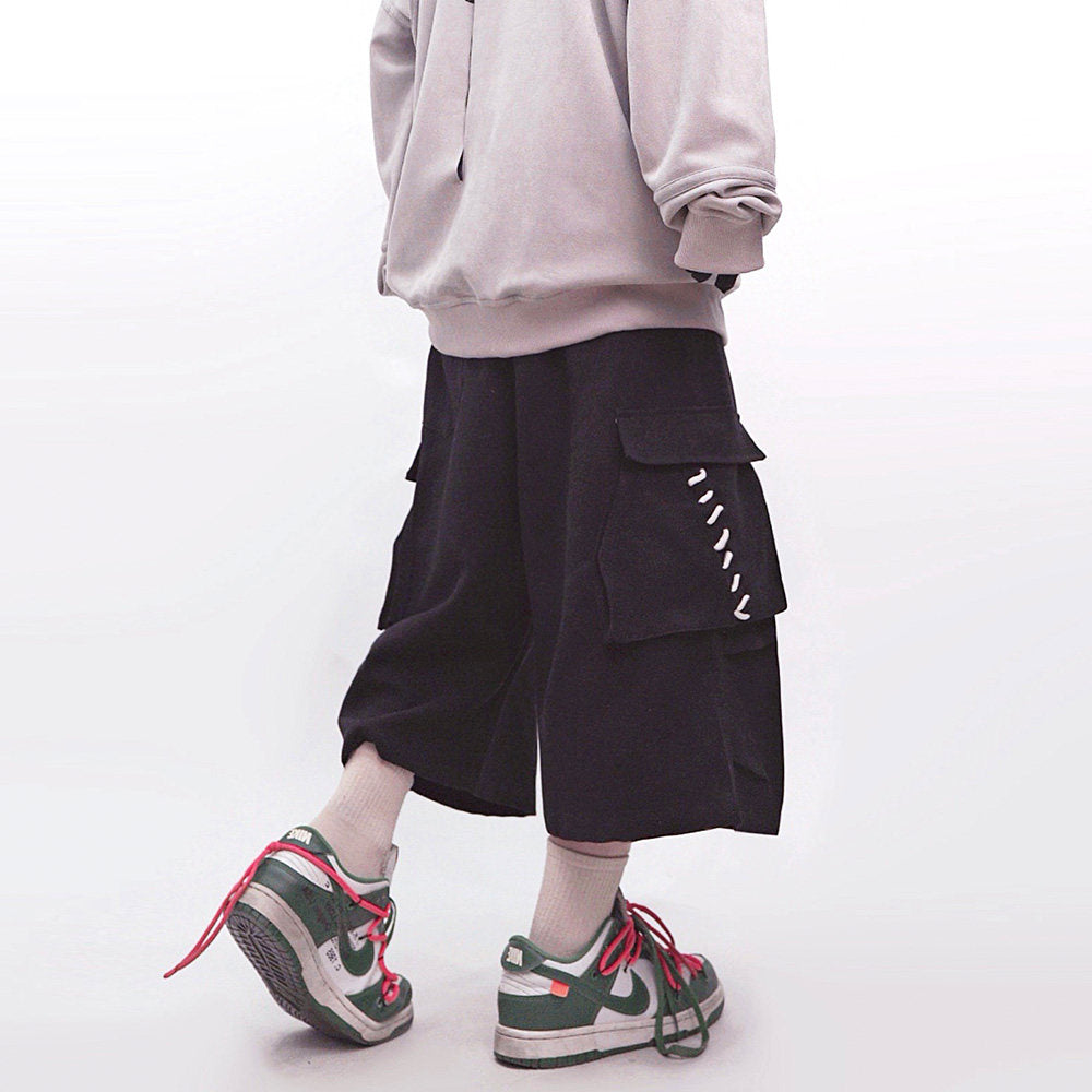 Multi-Pocket Cargo Wide Leg Half Pants WN24020