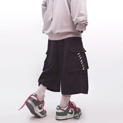 Multi-Pocket Cargo Wide Leg Half Pants WN24020