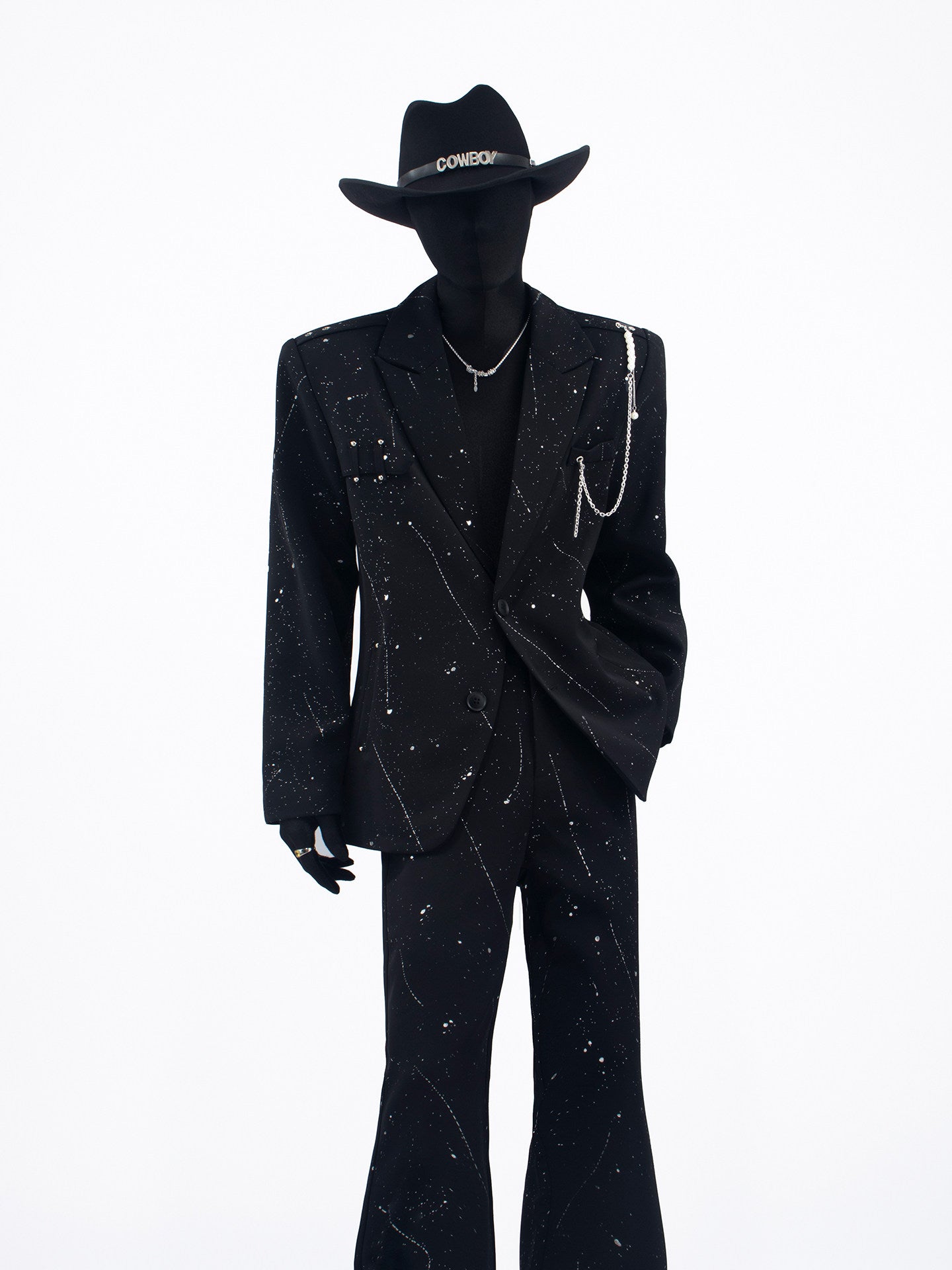 Ink Splash Starry Pattern Tailored Jacket & Trousers Setup WN23658