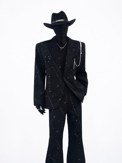 Ink Splash Starry Pattern Tailored Jacket & Trousers Setup WN23658