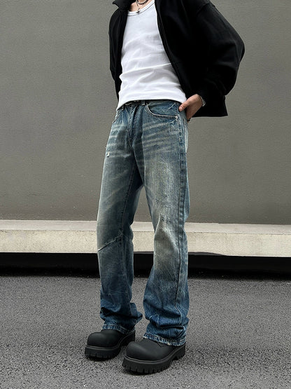 Washed Lightning Pattern Flare Denim Jeans WN19534