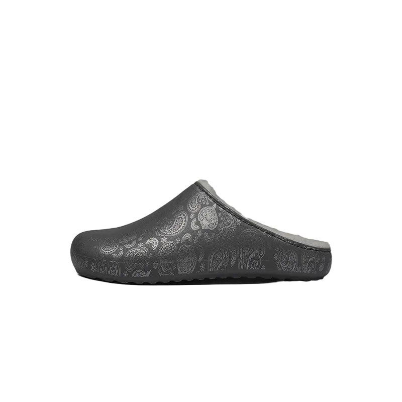 Paisley Print Fake Fur Lined Mules WN23352