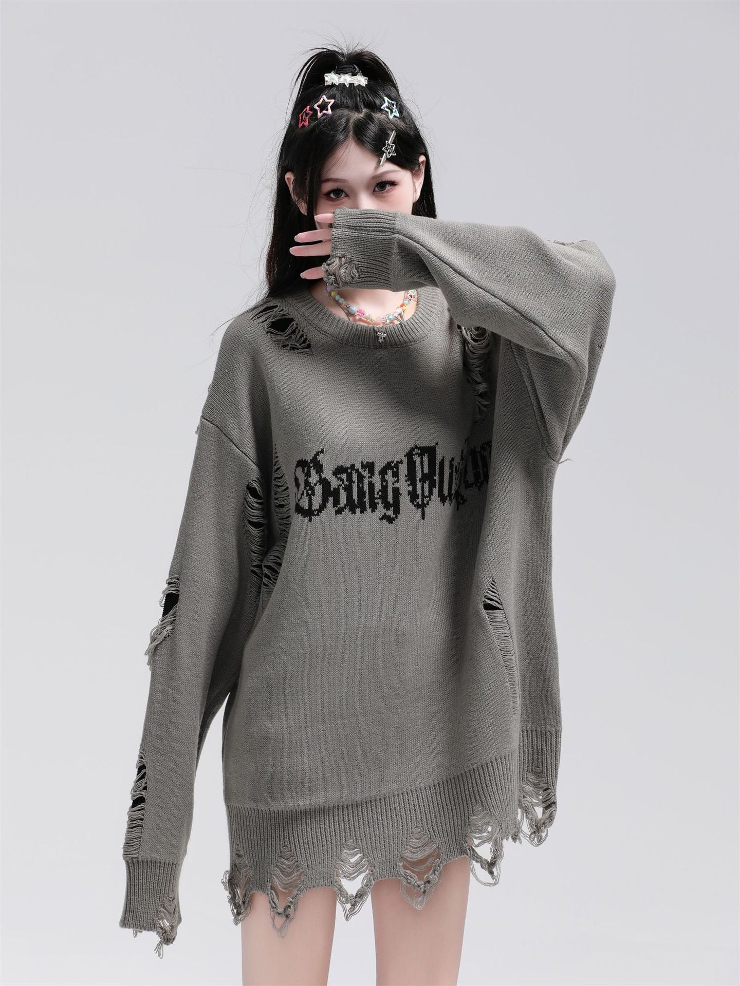 Damage Knit Sweater WN11186