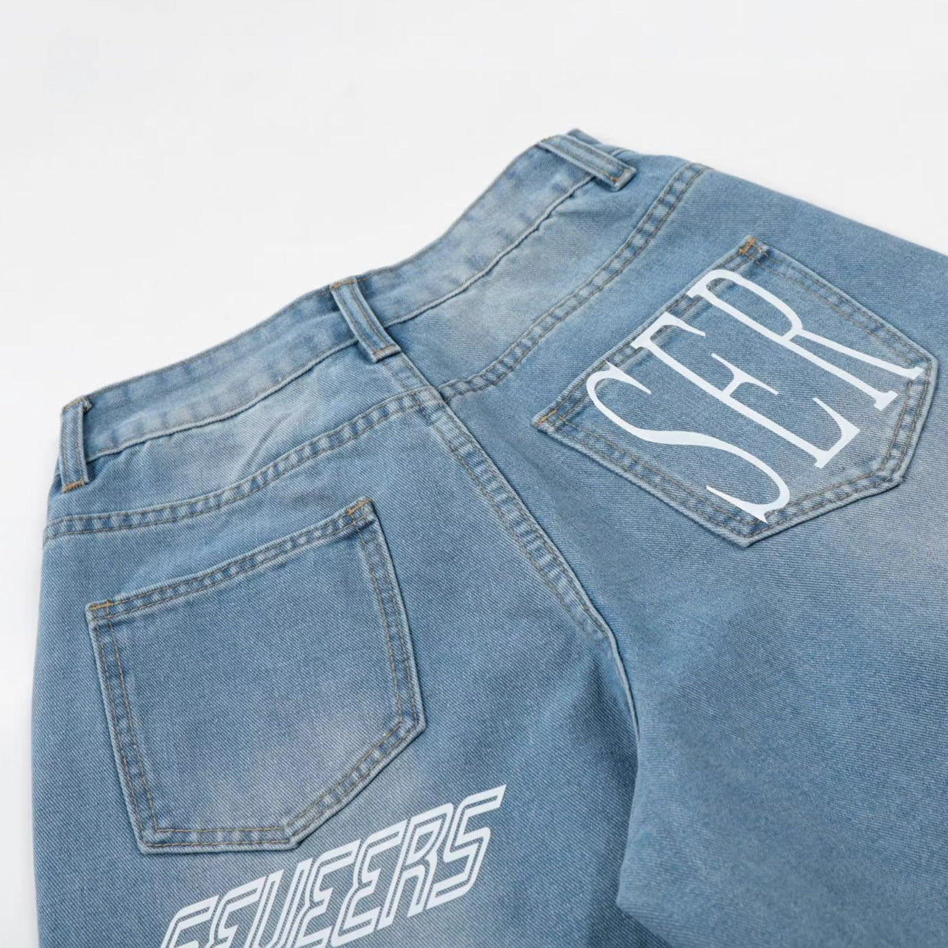 Washed Letter Print Wide Leg Denim Jeans WN25563