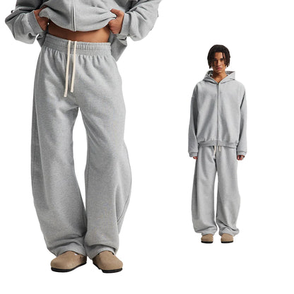 Fleece Lining Side Pocket Zipper Hoodie & Fleece Lining Wide Leg Sweatpants Setup WN23114