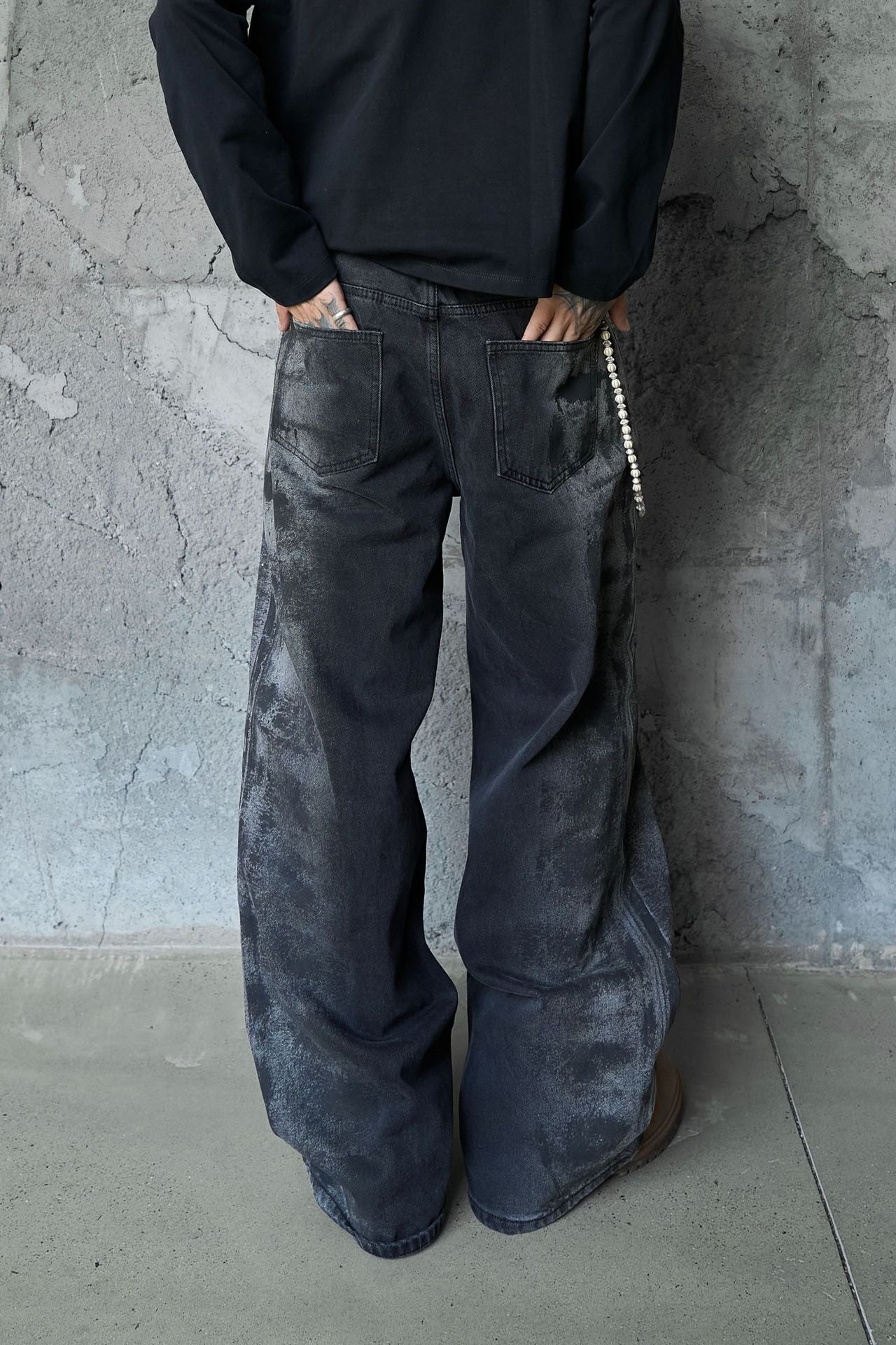 Washed Wide Leg Denim Jeans WN25408