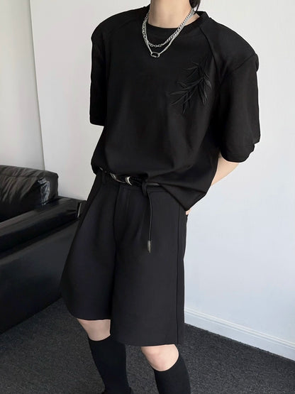 Shoulder-Pad Chinese Style Oversize Short Sleeve T-Shirt WN19348