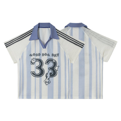 Stripe Number Print Short Sleeve Shirt WN25416