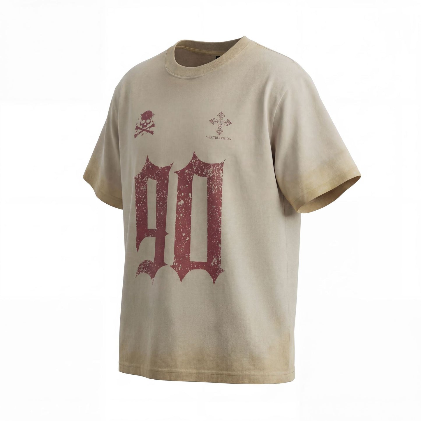 Fade Washed Skull Number Print Short Sleeve T-Shirt WN25769