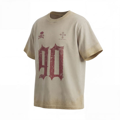 Fade Washed Skull Number Print Short Sleeve T-Shirt WN25769