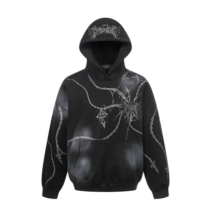 Subculture Cross Chain Print Tie-Dye Pullover Hoodie WN24256