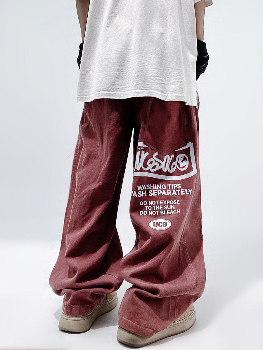 Graffiti Design Wide Leg Denim Jeans WN23989