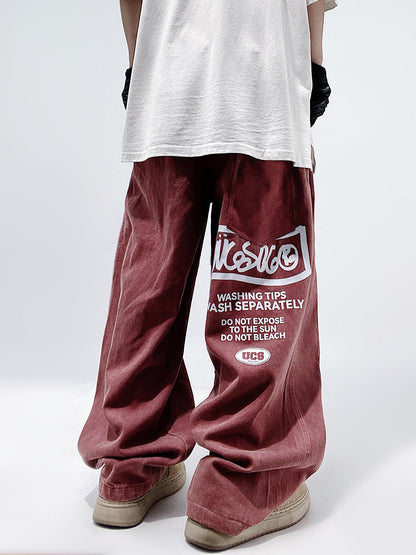 Graffiti Design Wide Leg Denim Jeans WN23989