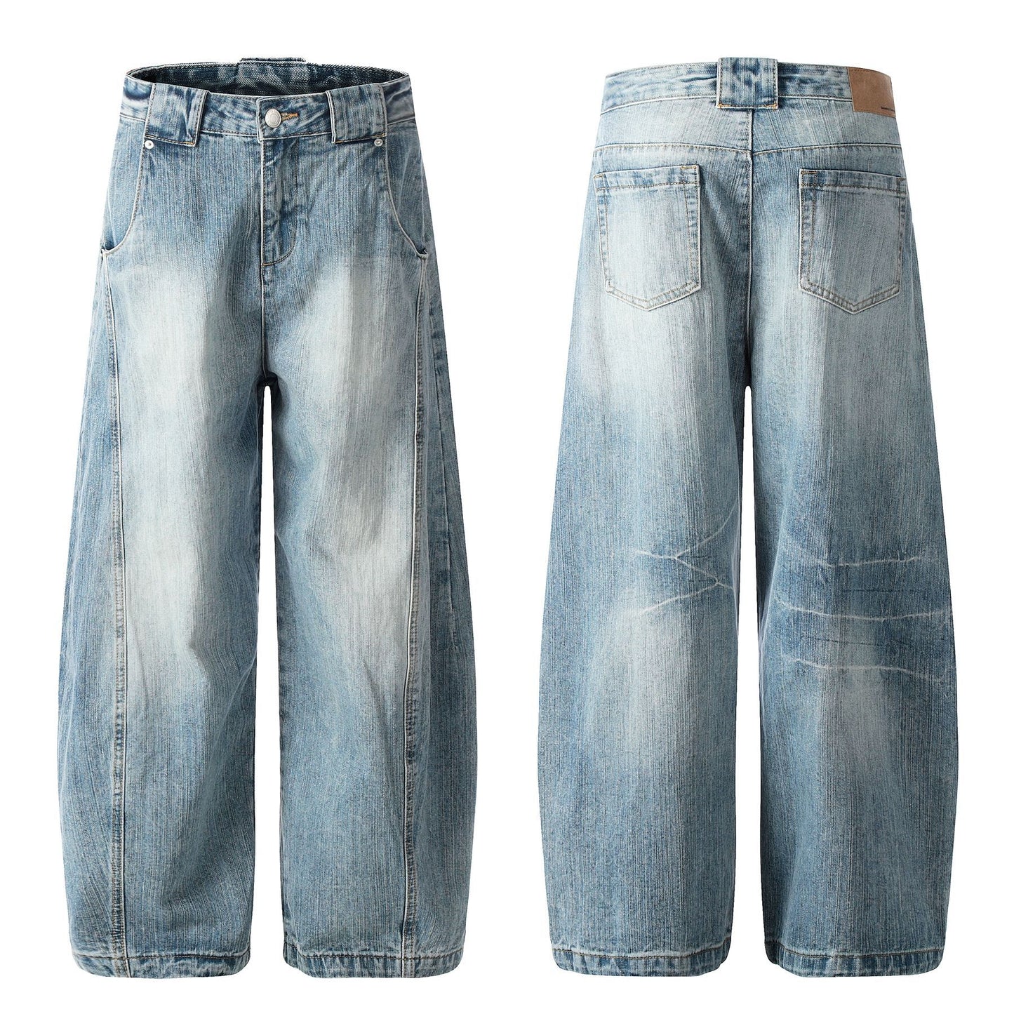Washed Slub Wide Leg Barrel Denim Jeans WN26119