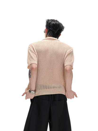 Cutout Jacquard Knit Polo Shirt WN20665