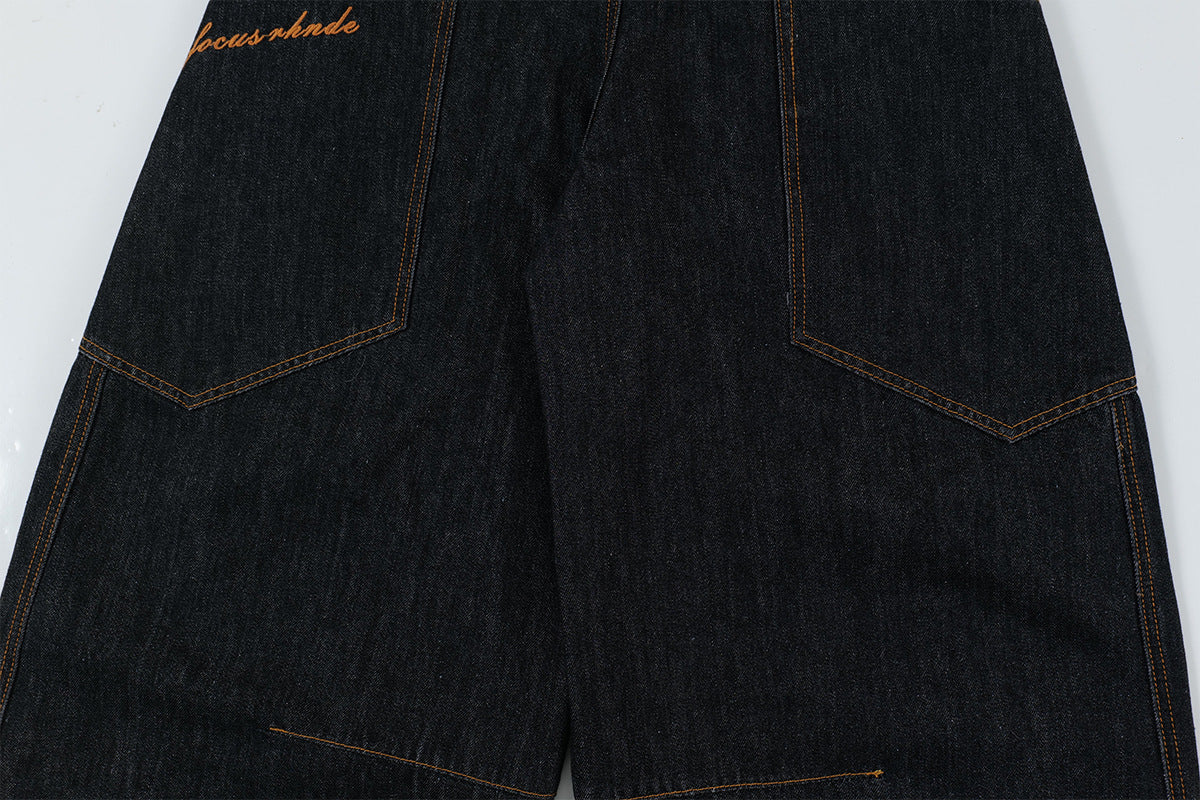 Patchwork Washed Straight-Leg Denim Jeans WN11327