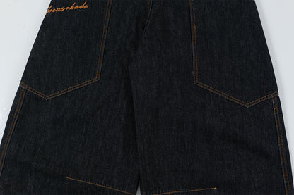 Patchwork Washed Straight-Leg Denim Jeans WN11327