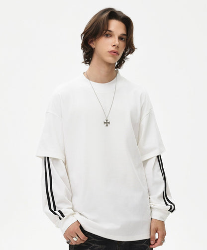 Stripe Fake Layered Oversize Long Sleeve T-Shirt WN21443