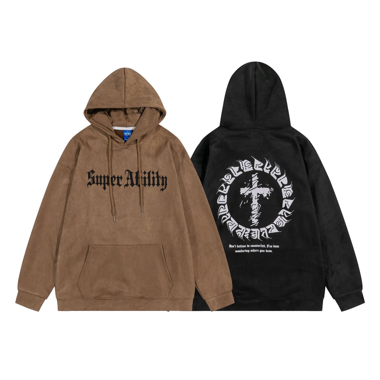 Suede Cross Letter Pullover Hoodie WN11224