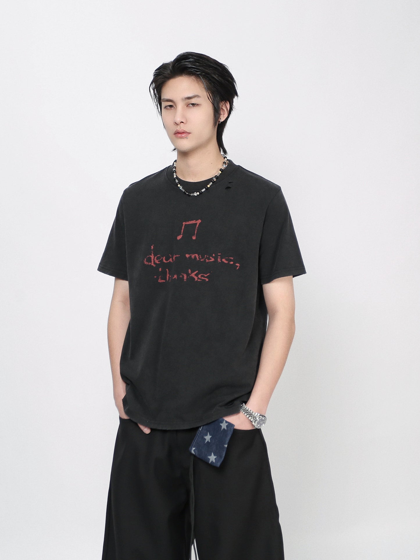 Washed Fuzzy Print Oversize Short Sleeve T-Shirt WN24425