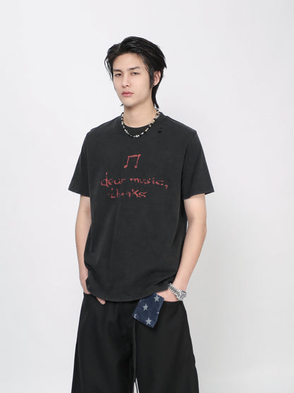 Washed Fuzzy Print Oversize Short Sleeve T-Shirt WN24425