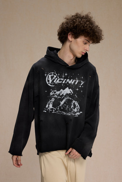 Spray Print Damage Cut0off Pullover Hoodie WN9991